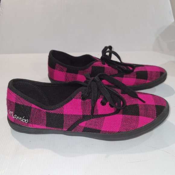 Mambo Goddess Fuschia Pink & Black Plaid Sneakers, Size 8 Retro - Picture 7 of 11